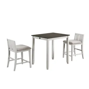 Heston 36" Storage Counter Table Set W/2 Chairs-White/Gray