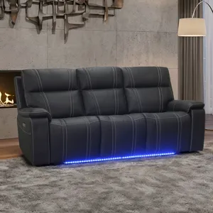 Hartley Reclining Leather Sofa W/Power Headrest & Footrest-Black