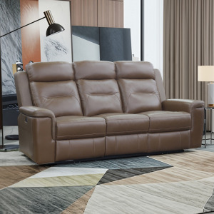 Keldon Reclining Leather Sofa W/Power Footrest-Brown
