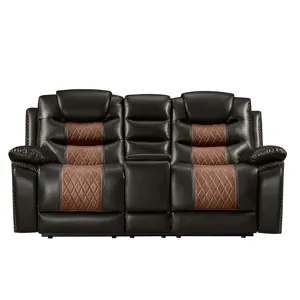 Nikko Console Loveseat W Dual Recliners-Brown