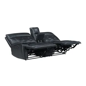 Warner LAF Console Loveseat W 2 Recliners-Black
