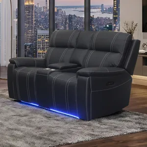 Hartley Reclining Leather Console Loveseat W/Power Headrest & Footrest-Blac
