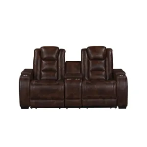 Chester Reclining Console Loveseat W/Power Headrest & Footrest-Brown