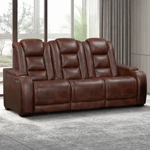 Chester Reclining Sofa W/Power Headrest & Footrest-Brown