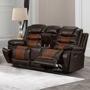 Nikko Console Loveseat W Dual Recliners-Brown