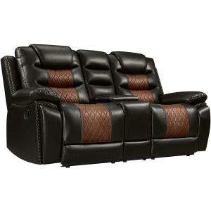 Nikko Motion-Brown Nikko Console Loveseat W Dual Recliners-Brown