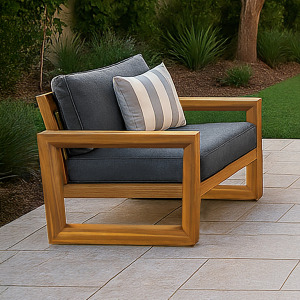 Bristol Bay Outdoor Bristol Bay Wood Patio Club Chair With Gray Cushions