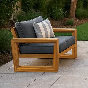 Bristol Bay Outdoor Bristol Bay Wood Patio Club Chair With Gray Cushions