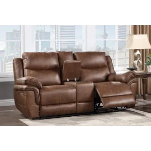 Ryland Console Loveseat W/Power Footrest-Brown