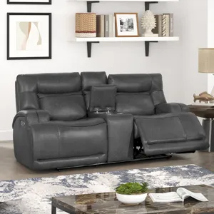 Titan Console Loveseat W/Power Headrest & Footrest-Gray