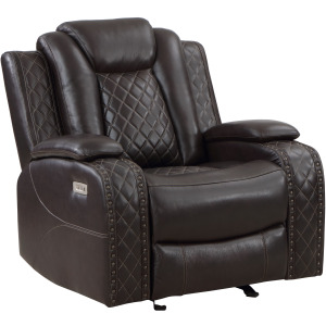 Joshua Leather Glider Recliner W/ Power Footrest & Headrest Dk Brown