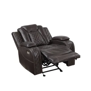 Joshua Leather Glider Recliner W/ Pwr Fr & Hr-Dk Brown