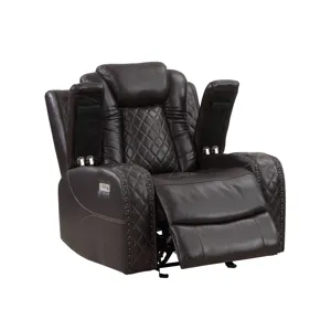 Joshua Leather Glider Recliner W/ Pwr Fr & Hr-Dk Brown
