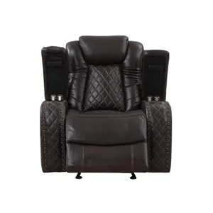 Joshua Leather Glider Recliner W/ Pwr Fr & Hr-Dk Brown