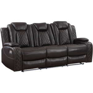 Joshua Leather Sofa W/Dual Recliner Dk Brown