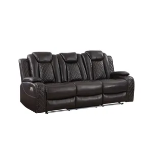 Joshua Leather Sofa W/Dual Recliner-Dk Brown