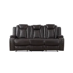 Joshua Leather Sofa W/Dual Recliner-Dk Brown