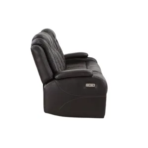 Joshua Leather Sofa W/Dual Recliner-Dk Brown