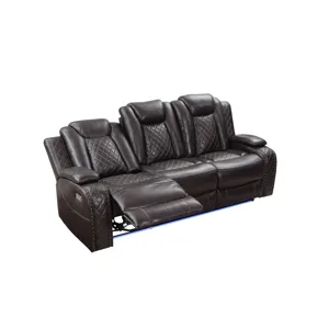 Joshua Leather Sofa W/Dual Recliner-Dk Brown