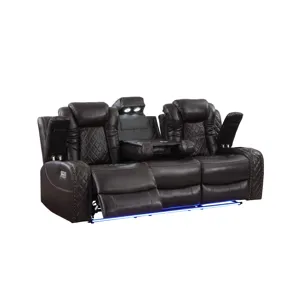 Joshua Leather Sofa W/Dual Recliner-Dk Brown
