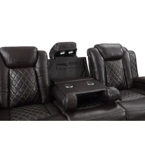 Joshua Leather Sofa W/Dual Recliner-Dk Brown
