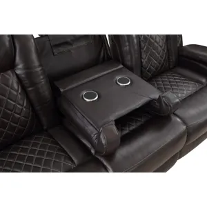 Joshua Leather Sofa W/Dual Recliner-Dk Brown