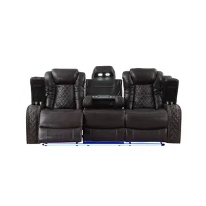 Joshua Leather Sofa  W/ Pwr Fr & Hr-Dk Brown