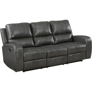 Linton Leather Sofa W/Dual Recliner Gray