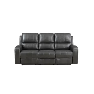 Linton Leather Sofa W/Dual Recliner-Gray