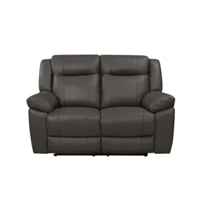 Taggart Leather Loveseat W/ Dual Recliners-Gray