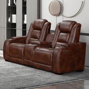Chester Reclining Console Loveseat W/Power Headrest & Footrest-Brown
