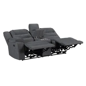 Redondo LAF Console Loveseat W 2 Recliners Power Footrest-Dk Gray
