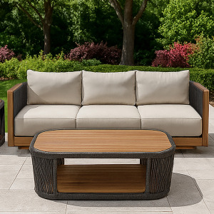 Veranda Outdoor Veranda Wicker & Wood Outdoor Sofa With Natural Cushions