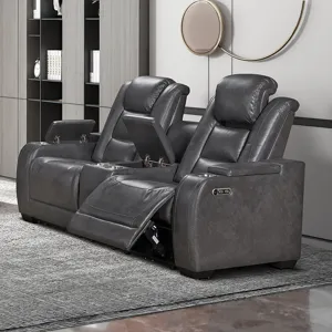 Chester Reclining Console Loveseat W/Power Headrest & Footrest-Gray