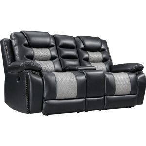 Nikko Console Loveseat W Dual Recliners-Black/Gray