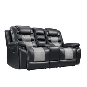Nikko Console Loveseat W Dual Recliners-Black/Gray