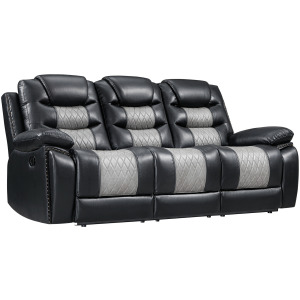 Nikko Sofa W/Dual Recliner-Black/Gray