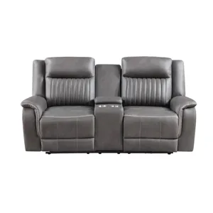 Enzo Console Loveseat W Dual Recliners-Gray