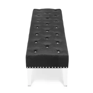 Vivian Black Velvet Bench With Crystal Buttons