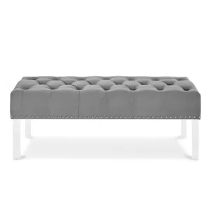 Vivian Gray Velvet Bench With Crystal Buttons