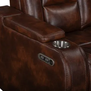 Chester Reclining Console Loveseat W/Power Headrest & Footrest-Brown
