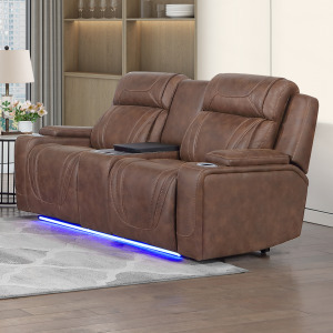 Carrow Motion/Massage Carrow Loveseat W/Power Headrest, Footrest & Cooler, Massage, Stereo-Brown
