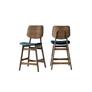 Oscar Counter Chair With Forest Green Cushion-Walnut
