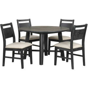 Sable Crest 5 Piece Round Dining Table & 4 Chairs-Black