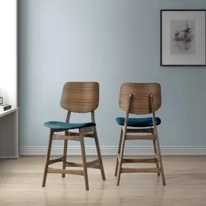 Oscar Counter Chair With Forest Green Cushion-Walnut