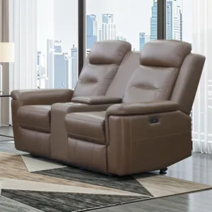 Keldon Reclining Leather Console Loveseat W/Power Footrest-Brown