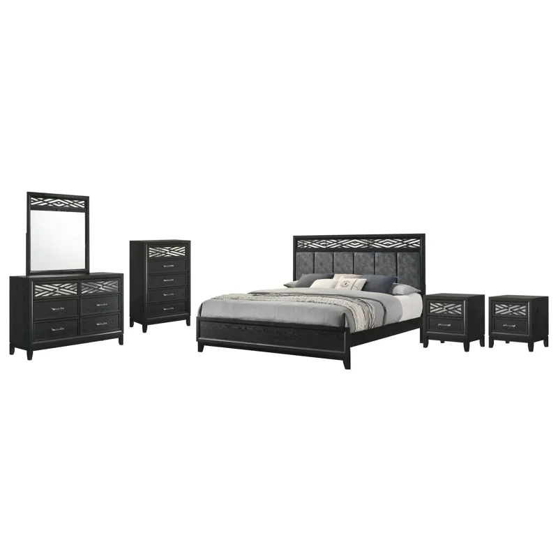 Obsidian 6/6 Ek 6pcs B/Dresser/Mirror/Chest/2 Nightstands Black