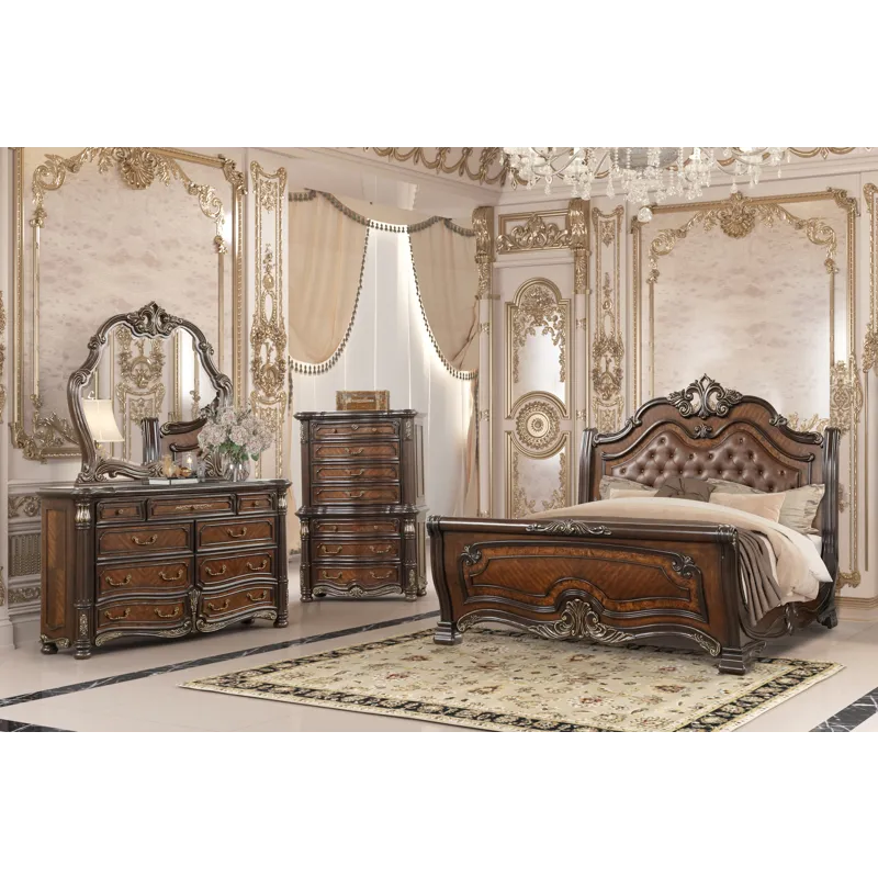 Bella Notte Padded Sleigh Bed 4pcs B/Dresser/Mirror Chest - Queen