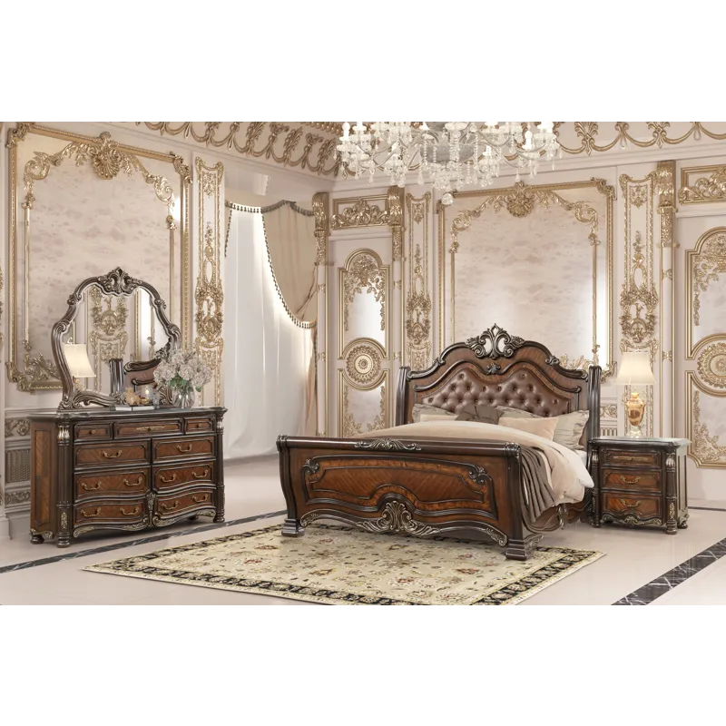 Bella Notte Padded Sleigh Bed 4pcs B/Dresser/Mirror Nightstand - Queen