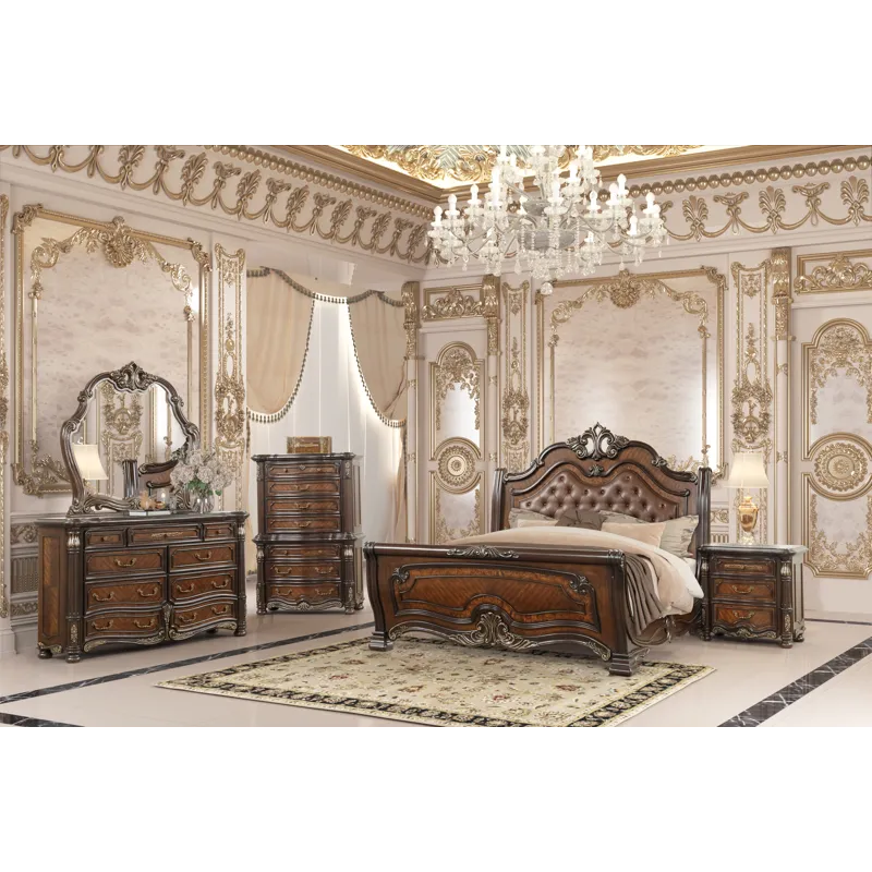 Bella Notte Padded Sleigh Bed 5pcs B/Dresser/Mirror/Chest/N - Queen